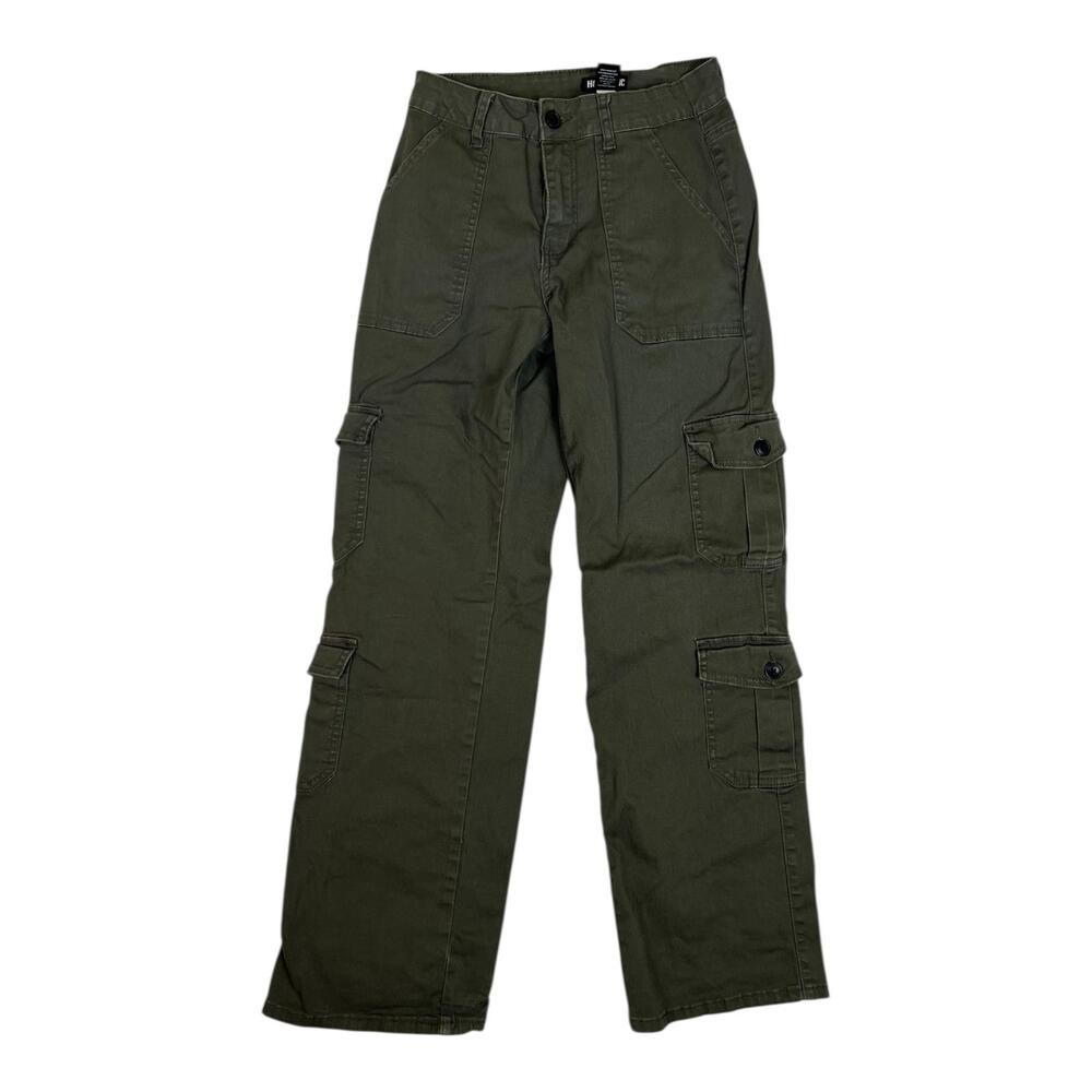 Hot Topic Cargo Pants Juniors 3 Green Straight Leg Stretch Pockets Twill Utility